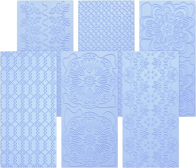 6 Packs Fondant Impression Mat Fondant Texture Mats Clay Mold Set Lace Embossing Mat Fondant Cake Embossed Impression Sheets for Cake Decorating