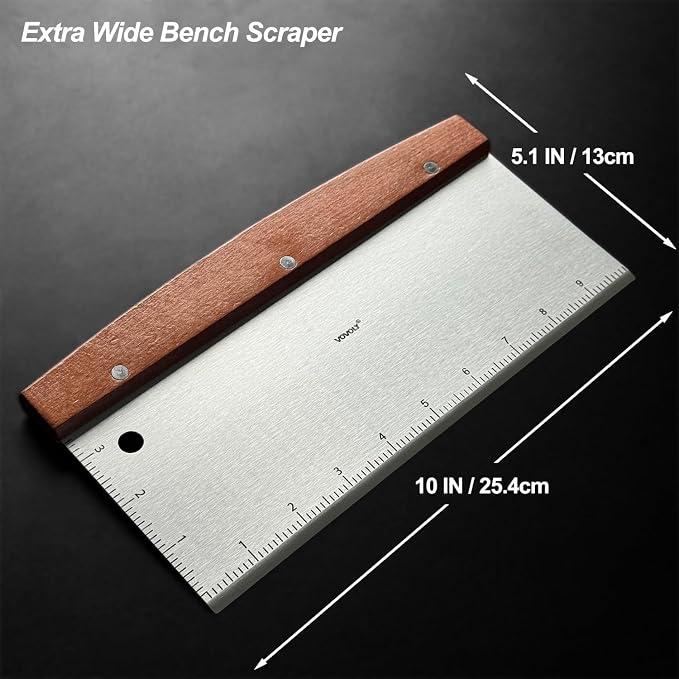 Vovoly Large Bench Scraper Kitchen Utensil, 10" Long Dough Scraper Cutter for Bread and Pizza - Stainless Steel Metal Griddle Scraper Chopper