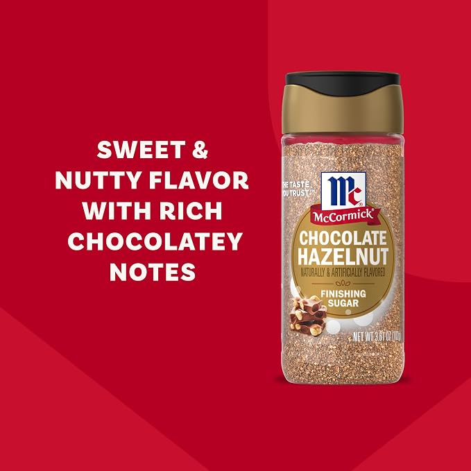 McCormick Finishing Sugar, Chocolate Hazelnut, Rich Hazelnut Flavor, Perfect for Topping Sweets, Hot Beverages & Cocktails, 3.61 oz