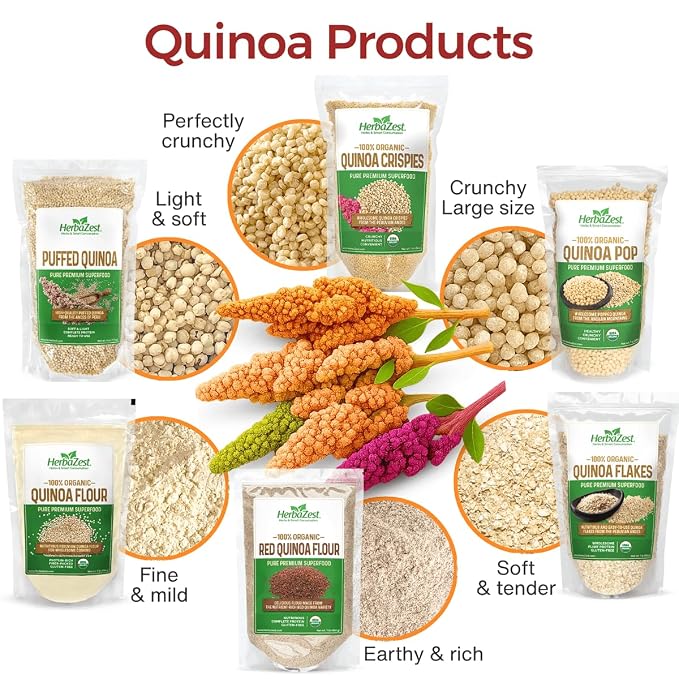 HerbaZest Organic Quinoa Flour – 1 lb (16 oz) – Complete Protein & Fiber – Mild Flavor Wheat Flour Alternative – USDA Certified, Vegan, Non-GMO & Naturally Gluten-Free – Ideal for Baking, Pancakes, Crackers & More