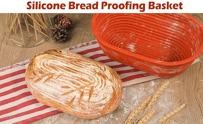 Webake Oval Bread Proofing Basket Silicone, 10 Inches Collapsible Sourdough Bread Baking Supplies Dough Proofing Bowl Containers Oven Safe Baking Gifts for Bakers
