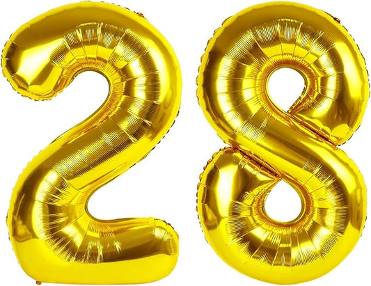Gold Number 28 Balloon 40 inch, 28 Number Balloons, 28th Gold Birthday Decorations, 28 Year Old Women Men Golden Party Supplies