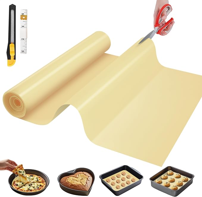 Silicone Baking Mat, 12 IN x 10 FT Free Cutting Baking Sheet,Non-Stick Reusable Dough & Pastry Mat,Non-Slip Silicone Mat Roll for Air Fryer Liner,Freeze Dryer,Oven Baking Pan,Kitchen Counter