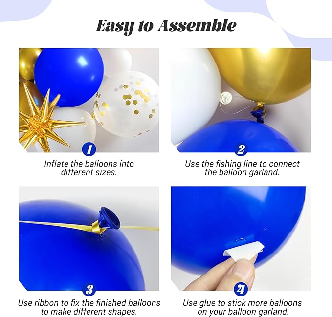 FOTIOMRG 136pcs Royal Blue and Gold Balloons Arch Garland Kit with Star Foil Balloons, 5 10 12 18 inch Navy Blue White and Gold Balloon for Anniversary Wedding New Year Birthday Party Decorations