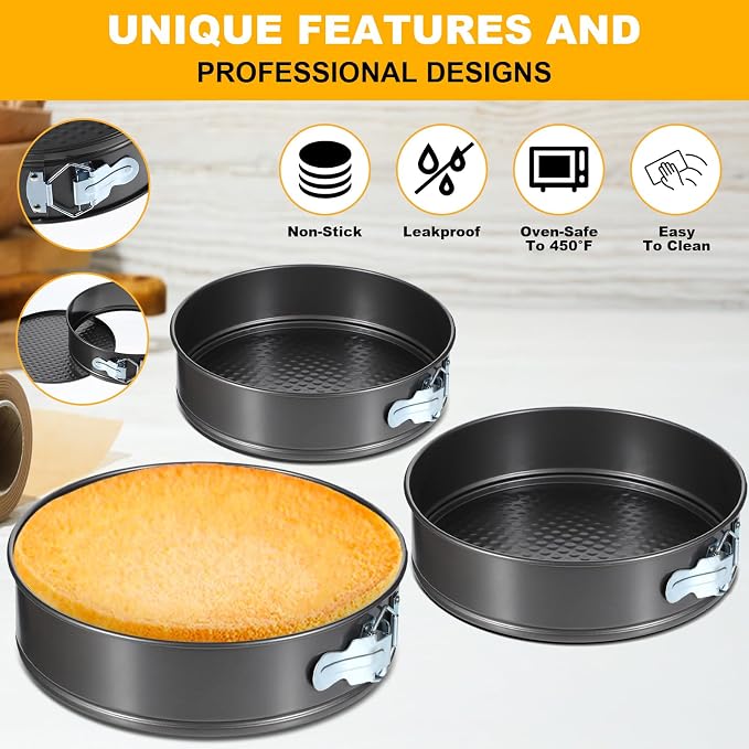 3 Pack 7.8", 8.5", 9.5" Removable Springform Cake Pan, Round Nonstick Cheesecake Pan, Cake Pans Molds with Leakproof Bottom Removable for Baking Cheesecakes, Pie, Pizza and Quiches