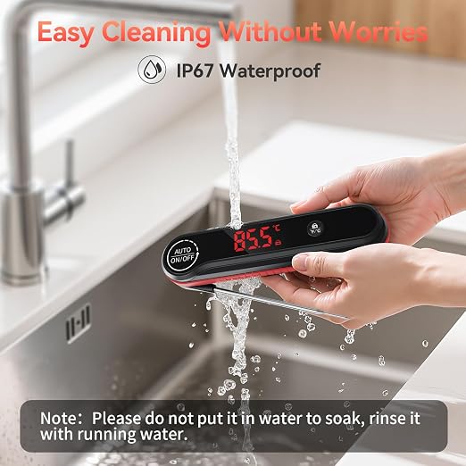 0.3s Ultra‑Fast Instant Read Meat Thermometer, IP67 Waterproof Food Thermometer with Rotating Display & Calibration Function for Grill BBQ Frying Kitchen Cooking(Red)