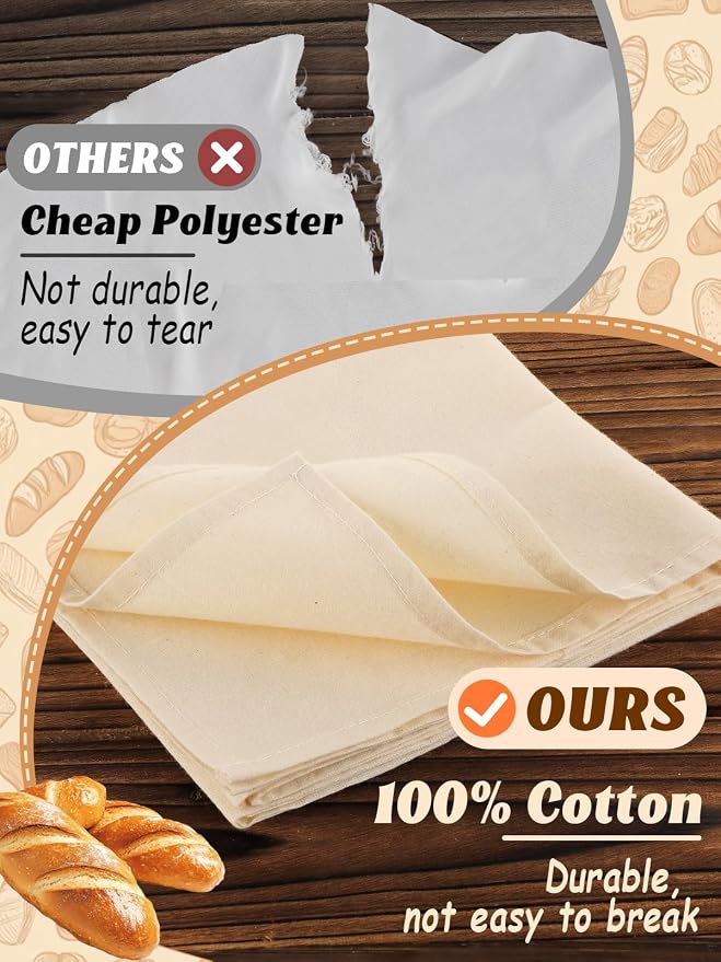 3Pcs Tea Towels for Sourdough Bread Baking - 14"x18" 100% Cotton Reusable Flour Sack Towels, Proofing Cloth Supplies for Baguettes, Loaves, Ciabatta Dough Rising