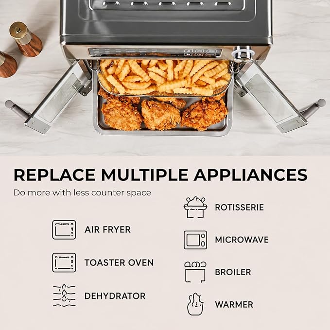 Emeril Lagasse Extra Large French Door Air Fryer Toaster Oven Combo, 24 Cooking Functions and Digital Controls, 7 Accessories Included, Stainless Steel Finish, 26QT Capacity