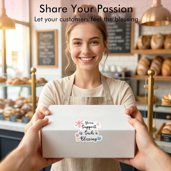 120 Pack Thank You Stickers for Small Business, Your Support is Such a Blessing Labels for Bakery Boxes, Mailers, Gift Bags & Handmade Packaging, 1.7 Inch
