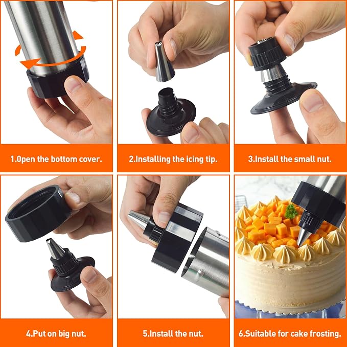 52 Pcs Cookie Press Gun Kit Stainless Steel Cookies Press Spritz Cookie Press Gun for Baking with 16 Cookie Discs,Piping Tips,Piping Bags for DIY Christmas Cookies Maker Cake Decorating