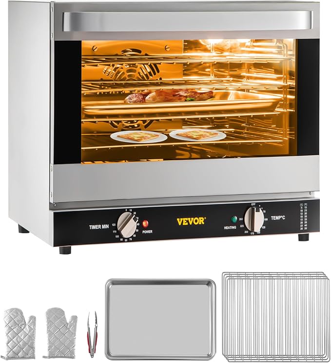 VEVOR Commercial Convection Oven, 66L/60Qt, Half-Size Conventional Oven Countertop, 1800W 4-Tier Toaster w/Front Glass Door, w/Trays Wire Racks Clip Gloves, 120V | 1800W, 4-Tier Toaster, Front Glass Door, Electric Baking Oven with Tray & Wire Racks Inc...