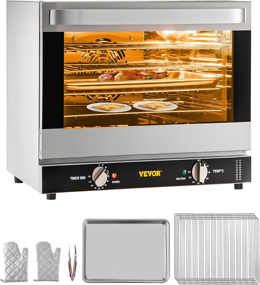 VEVOR Commercial Convection Oven, 66L/60Qt, Half-Size Conventional Oven Countertop, 1800W 4-Tier Toaster w/Front Glass Door, w/Trays Wire Racks Clip Gloves, 120V | 1800W, 4-Tier Toaster, Front Glass Door, Electric Baking Oven with Tray & Wire Racks Inc...