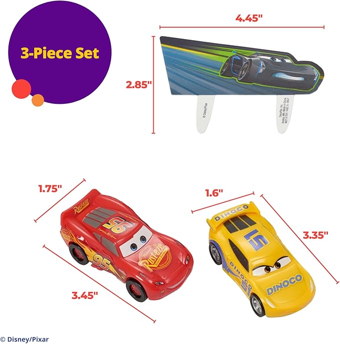 DecoSet® Disney and Pixar Cars 3 Ahead of The Curve Cake Topper, 3-Piece Set featuring Lightning McQueen, Cruz Ramirez, and Jackson Storm