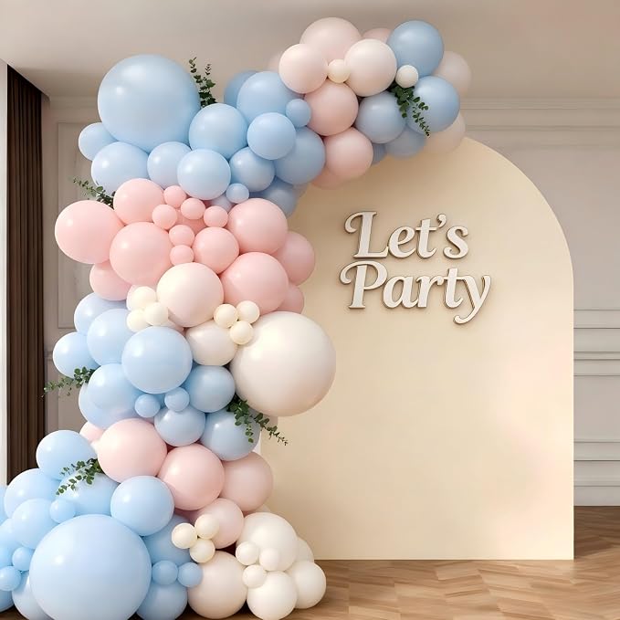 Pink and Blue Balloon Garland Arch Kit 143Pcs Pink White Blue Latex Balloons for Boys Girls Gender Reveal Birthday Party Decoration