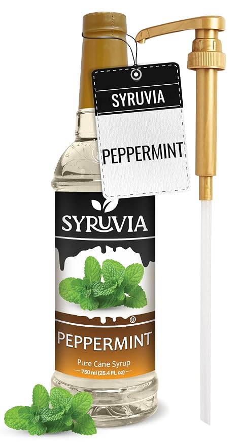 Syruvia Coffee Syrup, Peppermint Flavored Syrup for Drinks, Lattes, and Desserts – 25.4 fl oz - with Pump