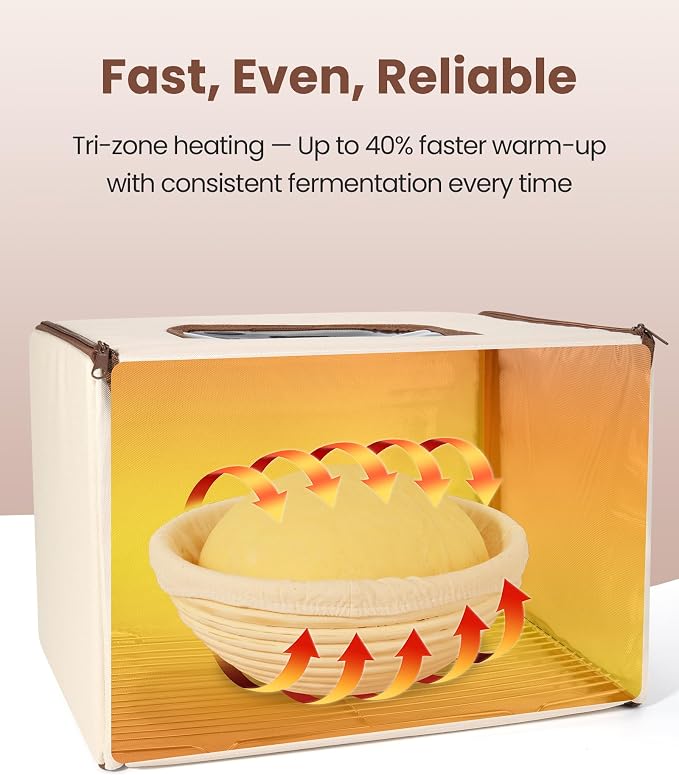 Folding Bread Proofing Box, Dough Proofer with 68–132°F Temperature Control & 99H Timer, Sourdough Proofing Box for Bread, Pizza, Yogurt, Kombucha, with Metal Rack & Water Tray, Oat Beige