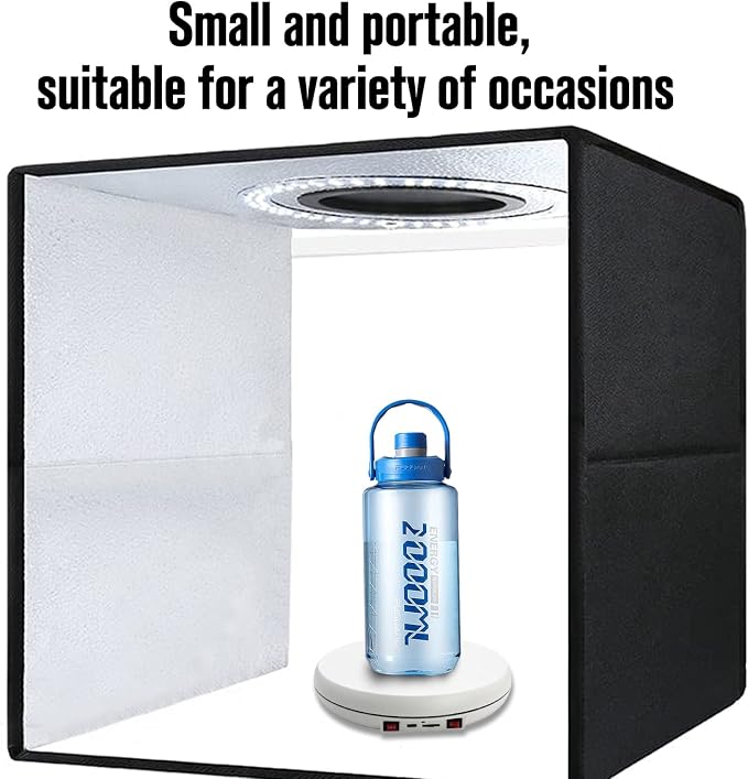 JAYEGT Motorized Rotating Display Stand with LED Light , 10 inch /55lbs Load, 360° Electronic Turntable Display Stand for Photography Products Shows, Jewelry, Watch (Whtie / White Light / Rechargeable)