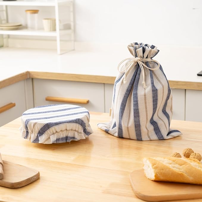 Linen Bread Bag for Homemade Sourdough Bread with Proofing Cover, Reusable Linen Sourdough Bread Storage Bag - Plastic Lined - with Proofing Bowl Cover