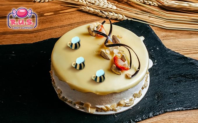 Bees Cake Decorations- Bumble Bee Shaped Edible Hard Sugar Decorations, 24 pcs by R.U.S. Candy Company