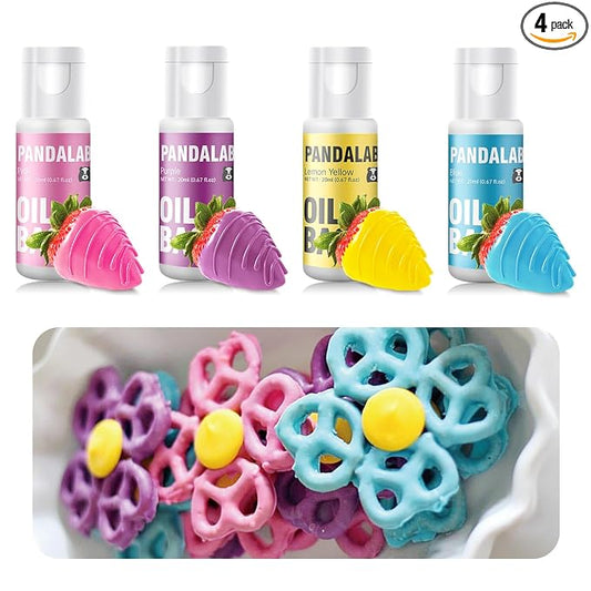 Oil Based Food Coloring for Chocolate - Pink Yellow Blue Purple Edible Baking Food Dye for Chocolate, Candy Melts, Cakepops, Cakesicles, Fondant, Butter, Donuts - 0.67 Fl.Oz Bottles