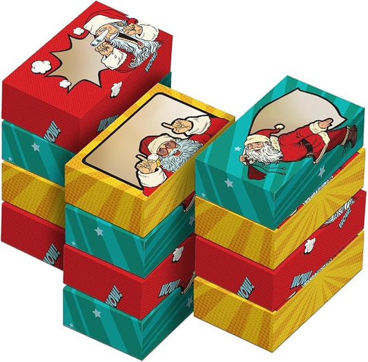 easykart labels 12 PCs Christmas Bakery Cookie Gift Box (8.75" x 5.75" x 2.75") in 3 Designs, Colorful Patterns with Window for Pastries, Cupcakes, Cookies, Brownies, Donuts, and Gift-Giving