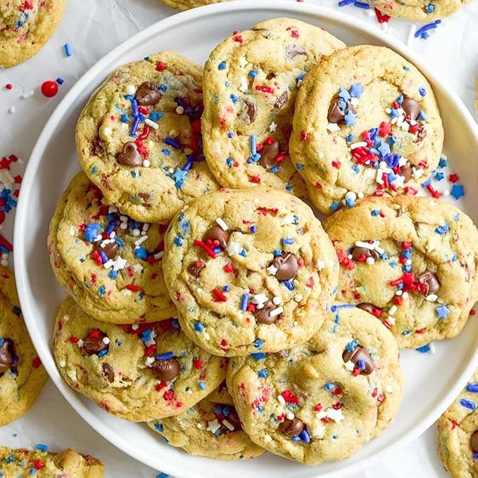 4th of July Sprinkles for Baking Cake, Cookie, Cupcake Decorating - 4th of July Cake Decorations in Red White Blue with Jimmies, Nonpareils, Star Quin Patriotic for Cupcakes