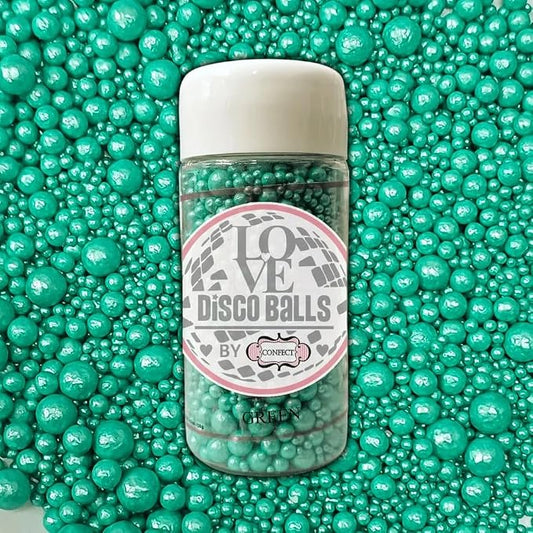 Confect Sprinkle- Love Disco Balls Green Shimmer Pearls - Edible Sprinkles for Cake and Cupcake Decoration – Vegan, Gluten-Free, Nut-Free, Soy-Free, Dairy-Free, Palm Oil-Free - 4.2 Oz