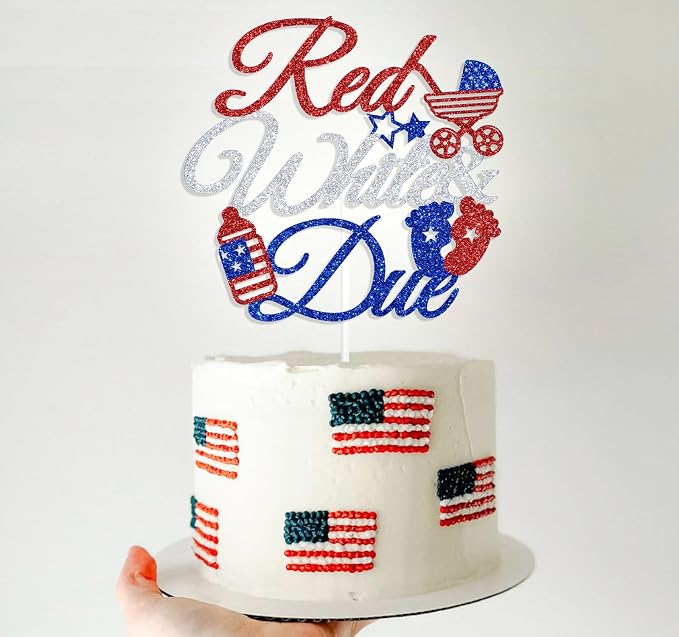 Red White & Due Cake Topper, 4th of July Baby Shower Cake Decor, A Little Firecracker is on the Way, American Independence Day Patriotic Gender Reveal Decorations Supplies for Boys Girls