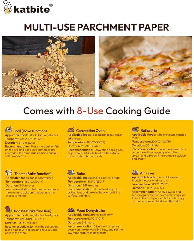 Katbite Air Fryer Disposable Paper Liners 100 Pcs, 9x11 Inch, Oil Resistant & Easy Clean, Non-stick Rectangular Paper Sheets Basket Liner for Toaster Oven Xl Air Fryer