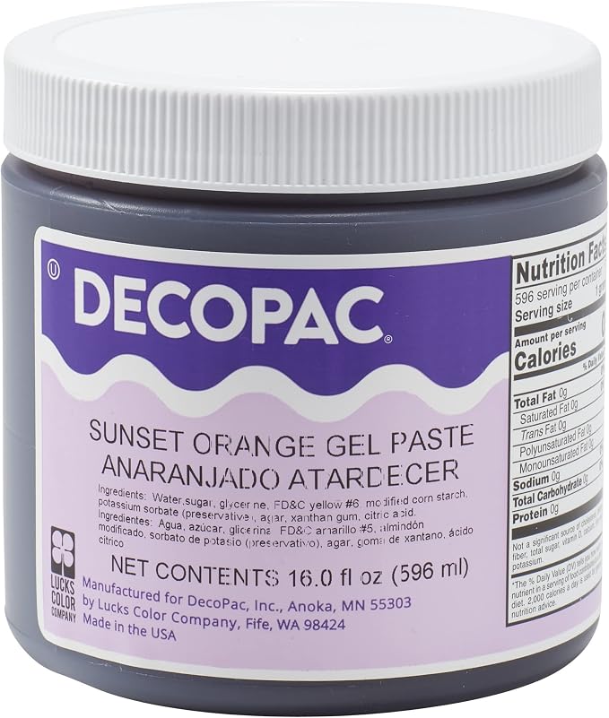 DecoPac Food Coloring | Paste Made In USA With Intense Colors, Food Color (Sunset Orange) 16oz Sunset Orange Food Coloring For Bakers