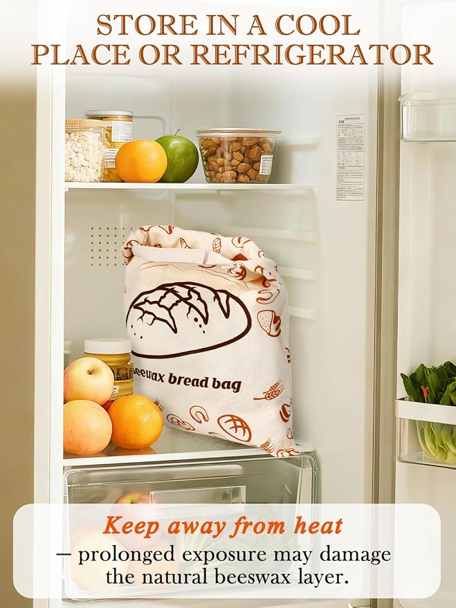 ANPHSIN Natural Beeswax Bread Bags with Sealing Zipper - 13''x16.7'' Reusable Sourdough Storage Wraps for Homemade Bread, Keeping Food Fresh, Gifts for People Who Love Baking, Loaf Pattern, 1 Pcs