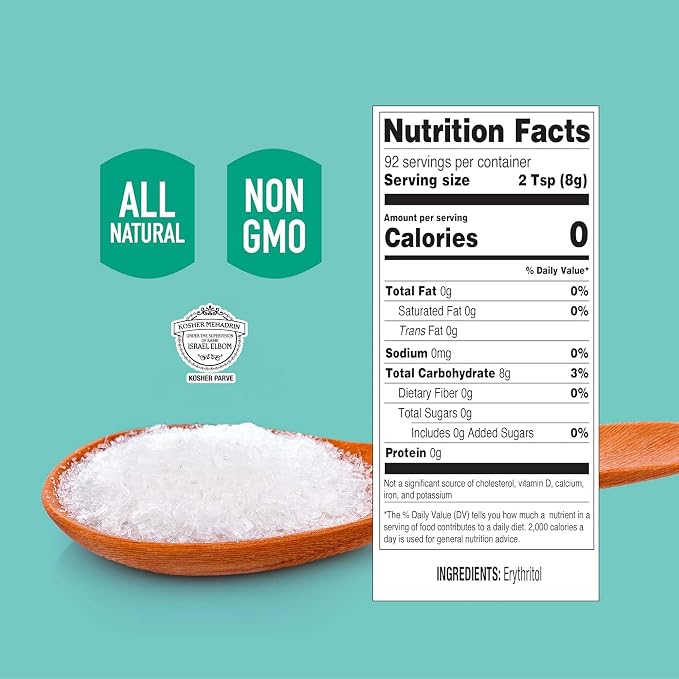 Roots Circle Premium Erythritol Sweetener - Zero Calorie Plant-Based Sugar Alternative for Baking & Sweetening - All-Natural, Keto Friendly, OU Kosher, Non-GMO, Gluten-Free (26 ounces (Pack of 2))