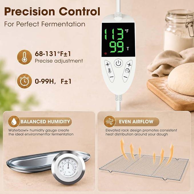 Folding Bread Proofing Box with 68-131℉ Temp Control for Sourdough | Bread Proofing Box,0-99H Timer,3-Sided Heating,Dough Proofer with Metal Rack&,Ideal for Sourdough,Bread Baking, Pizza, Yogurt