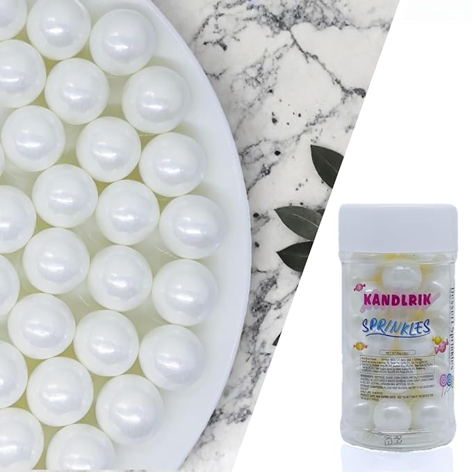 14mm Edible White Pearl Sugar Sprinkles Candy Mini Pearls Cake Decorations Cupcake Toppers Cookie Decorating Perfect for Wedding Party Valentine Halloween Christmas Supplies 3OZ