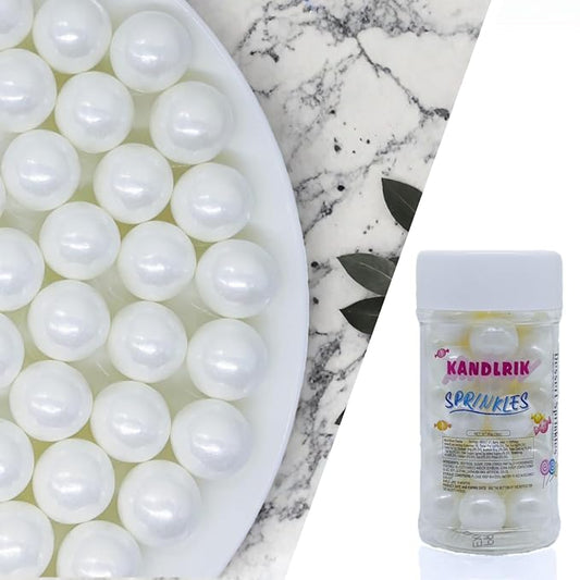 14mm Edible White Pearl Sugar Sprinkles Candy Mini Pearls Cake Decorations Cupcake Toppers Cookie Decorating Perfect for Wedding Party Valentine Halloween Christmas Supplies 3OZ