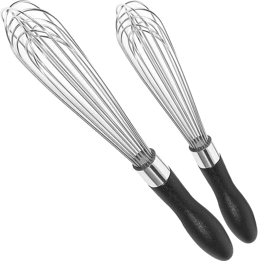 Kamehame French Whisk Set, 9” and 11" Whisk, 304 Stainless Steel Wire Whisk Set for Cooking, Baking