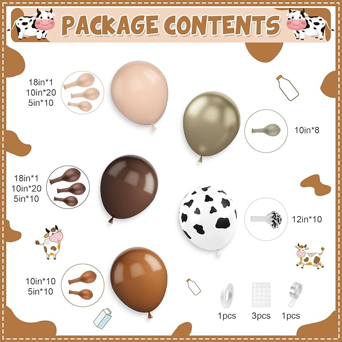 Brown Western Balloons Arch Kit, Brown Nude Gold Cow Print Balloons Garland Kit Cowboy Balloons Arch for Farm Cowboy Western Baby Shower Birthday Party Decorations
