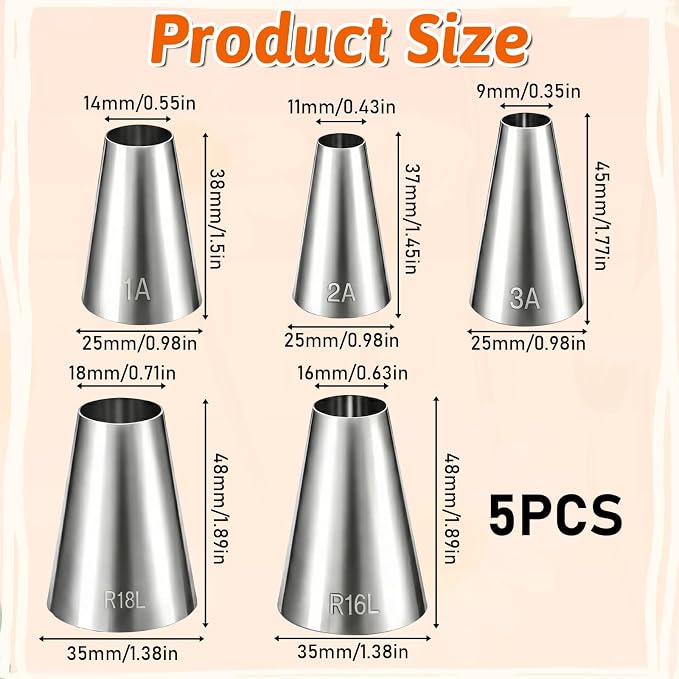 TIESOME 5PCS Large Round Hole Piping Tips for Cake Decorating, Professional Stainless Steel Cupcake Frosting Nozzles Tool Pastry Icing Dispensers for Cake Cookies Pastry Fondant Cream Bag Filler