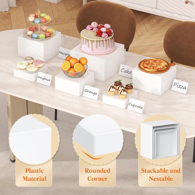 Lifewit 12 PCS Buffet Risers and Stands, Up to 25 cm/10" Food Risers for Buffet Table, Catering Dessert Cake Holder for Party, Collectibles Jewelry Display Shelf, Nesting Cube Boxes, (6",6",7",7.8",8.3",10")White