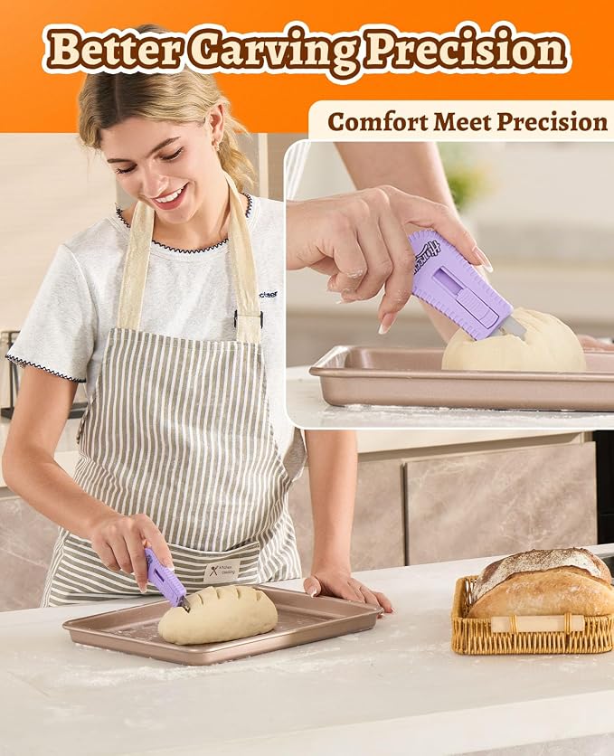 Bread Scoring Tool for Sourdough, Magnetic Bread Lame with 5 Stainless Steel Blades, Ergonomic ABS Handle, Perfect for Artisan Breads, Baguettes, and Dough Scoring, Ideal for Bakers (Purple)