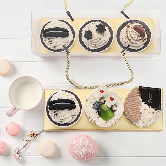 Coloch 24 Pack Clear Cupcake Box with Handle, 9 x 3 x 3 In 3 Count Plastic Cupcake Container Baked Dessert Box, for Cupcake, Dessert, Muffins, Party, Wedding