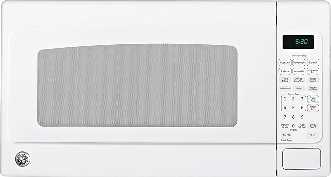 GE Countertop Microwave Oven,1, 200-watt Capacity, 2.0 Cubic Ft., 6 Auto Cooking Settings, Child-Lock Technology, Kitchen Essentials for Countertop, Dorm Room or Apartment, White, GCST20S1WWW