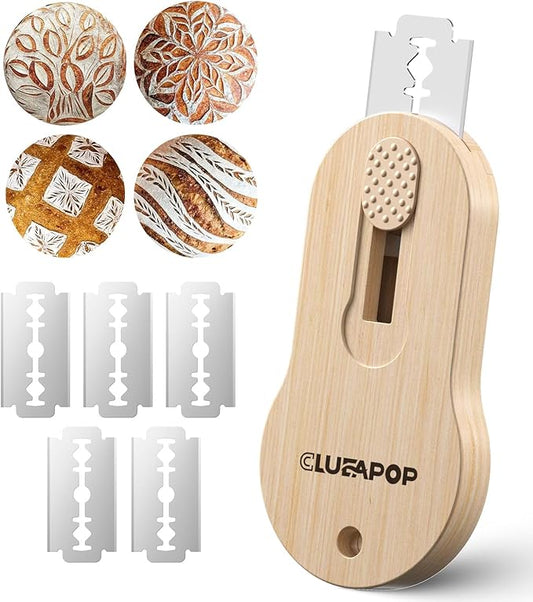 CLUEAPOP Extractable & Magnetic Bread Lame Dough Scoring Tool - Professional Sourdough Scoring Tool - Sourdough Bread Baking & Bread Scoring Tool - Scoring Patterns Booklet & 5 Razor Blades