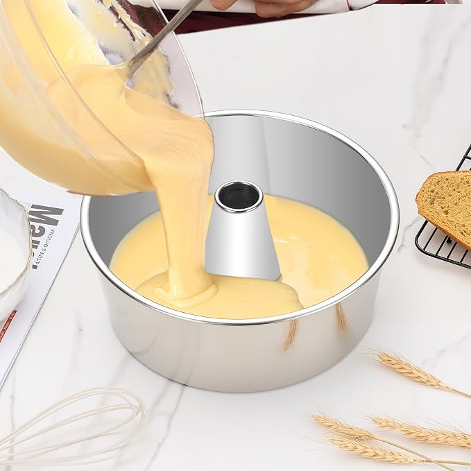 LIANYU Angel Food Cake Pan, 10 Inch Tube Pan for Baking Pound Cake, Deep Chiffon Mold with Stainless Steel Core, Mirror Finished Surface, Easy to Release, Dishwasher Safe