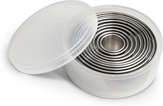 Mrs. Anderson’s Baking Cookie Fondant Cutters, Graduated Round, Stainless Steel, 10-Piece Set with Storage Container