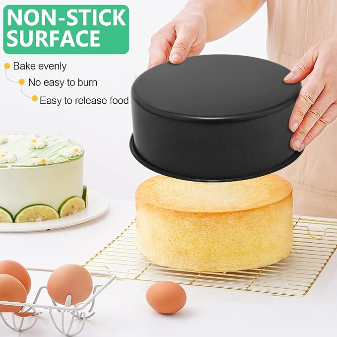 P&P CHEF 6 Inch Cake Pan, Nonstick Round Baking Layer Cake Pans Tins Set for Birthday Wedding, 2.94-Inch Deep Side & One-piece Design, Stainless Steel Core & Easy Clean, Black 3Pcs