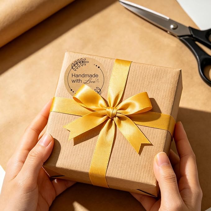 200PCS Handmade with Love Stickers, Vintage Leaf Design Kraft Paper Labels for Baked Goods, Jam Jars, Cookie Bags, Envelope Seals, Small Business Gifts, 1.6 Inch