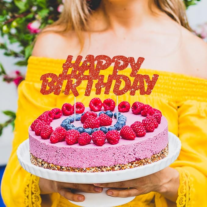 BEISHIDA Red HAPPY BIRTHDAY Cake Topper, Happy Birthday Cake Bunting Decor,Birthday Party Decoration Supplies，Photo Booth Props