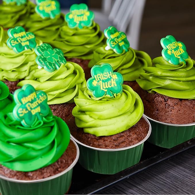 St. Patrick's Day 50Pcs Mini Aluminum Foil Cupcake Baking Cups,5oz Cake Pans Disposable,Mini Loaf Pans with Lids,Disposable Ramekins,Tin Cups Containers for Cupcake,Pudding,Muffin(50, Green)