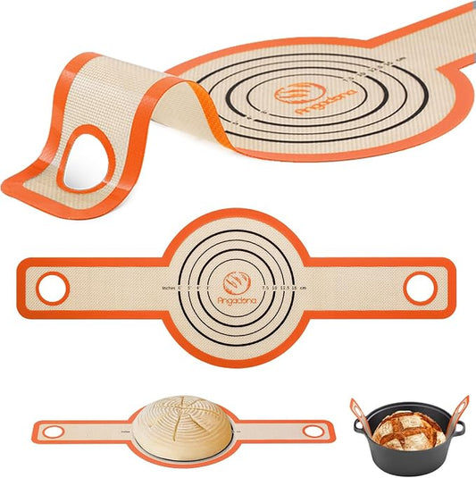 Silicone Bread Sling Dutch Oven - Best Japan Silicone. Non-Stick & Easy Clean ReusableBread Baking Mat. With Extra Long Handles Bread Baking Sheet Liner, 1 Orange pcs for Transferable Dough